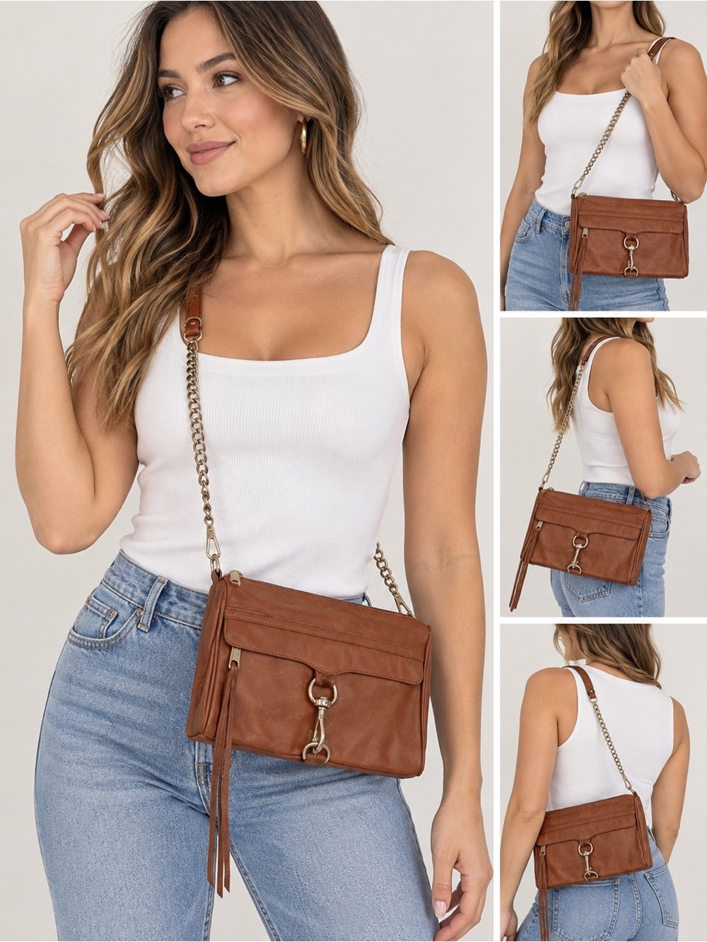Rebecca Minkoff Tan Leather Shoulder Bag with Gold Hardware